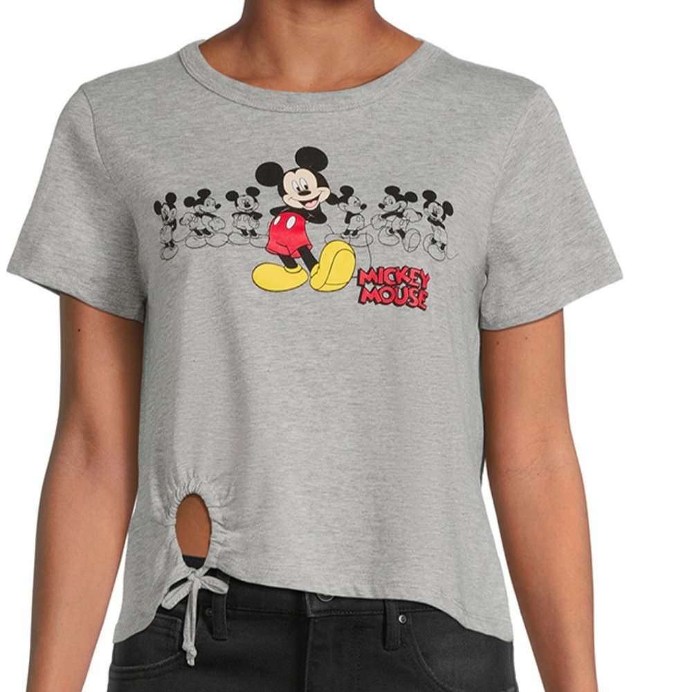 Oh Mickey ! Mickey Mouse Cropped T-Shirt with Ruched O-Ring Grey size XL (15/17)